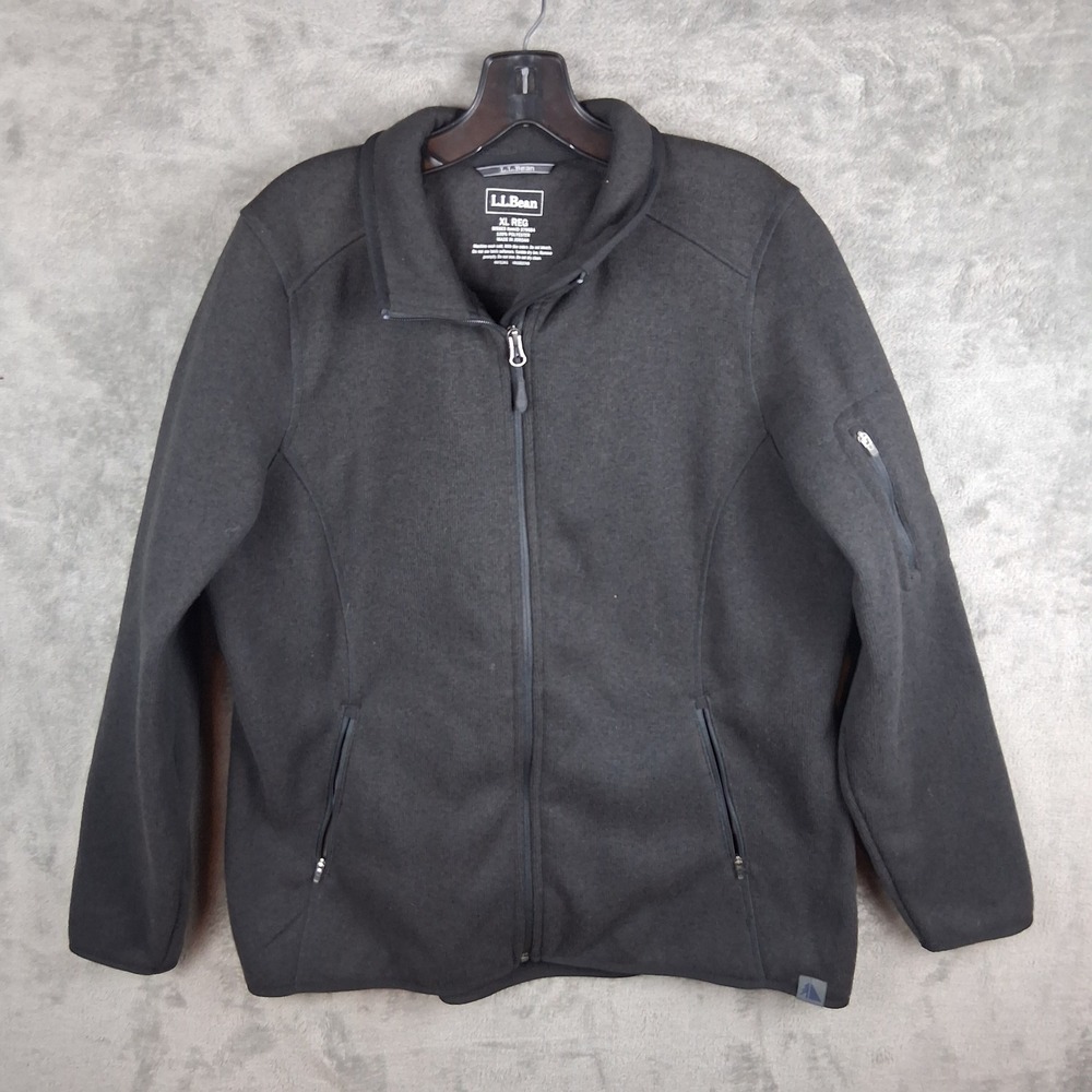 L.L.Bean Fleece Jacket Womens XL Black Full Zip 279684 Zipper Pockets